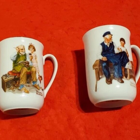 2 Vintage Norman Rockwell Coffee Mugs, Cups 12oz. Mint A+ Never Used - Picture 1 of 5